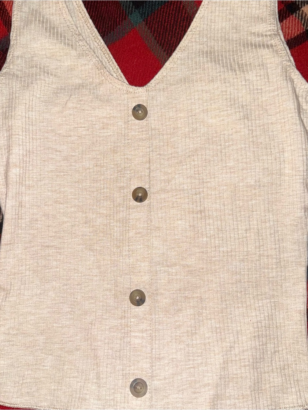 Caution To The Wind Cream Ribbed V-Neck Button Tank - Picture 2 of 4